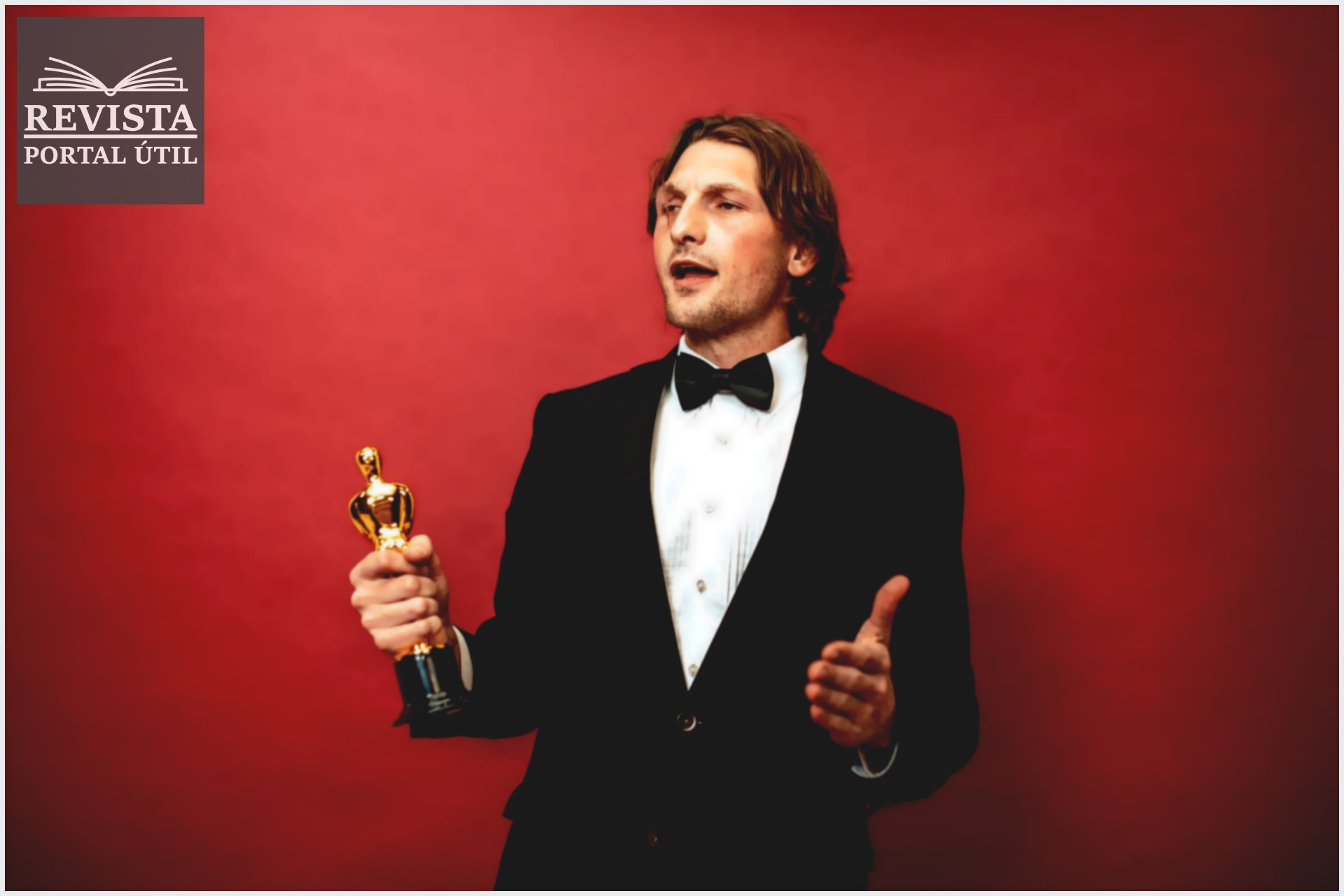 Homem com alta costura no tapete vermelho do Oscar