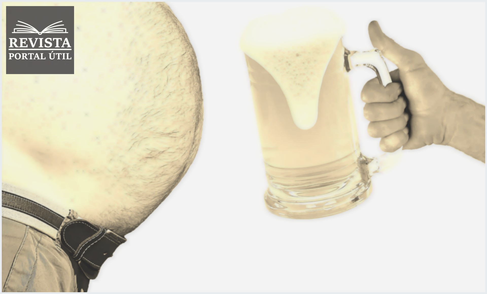 Homem com uma barriga grande e um copo de cerveja